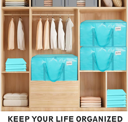 Moving Bags Extra Large - Heavy Duty Storage Totes with Wrap-Around Handles & Reinforced Zippers - Foldable Moving Box Alternative, Water-Resistant for Dorm, Closet & Under Bed Storage (Clear)