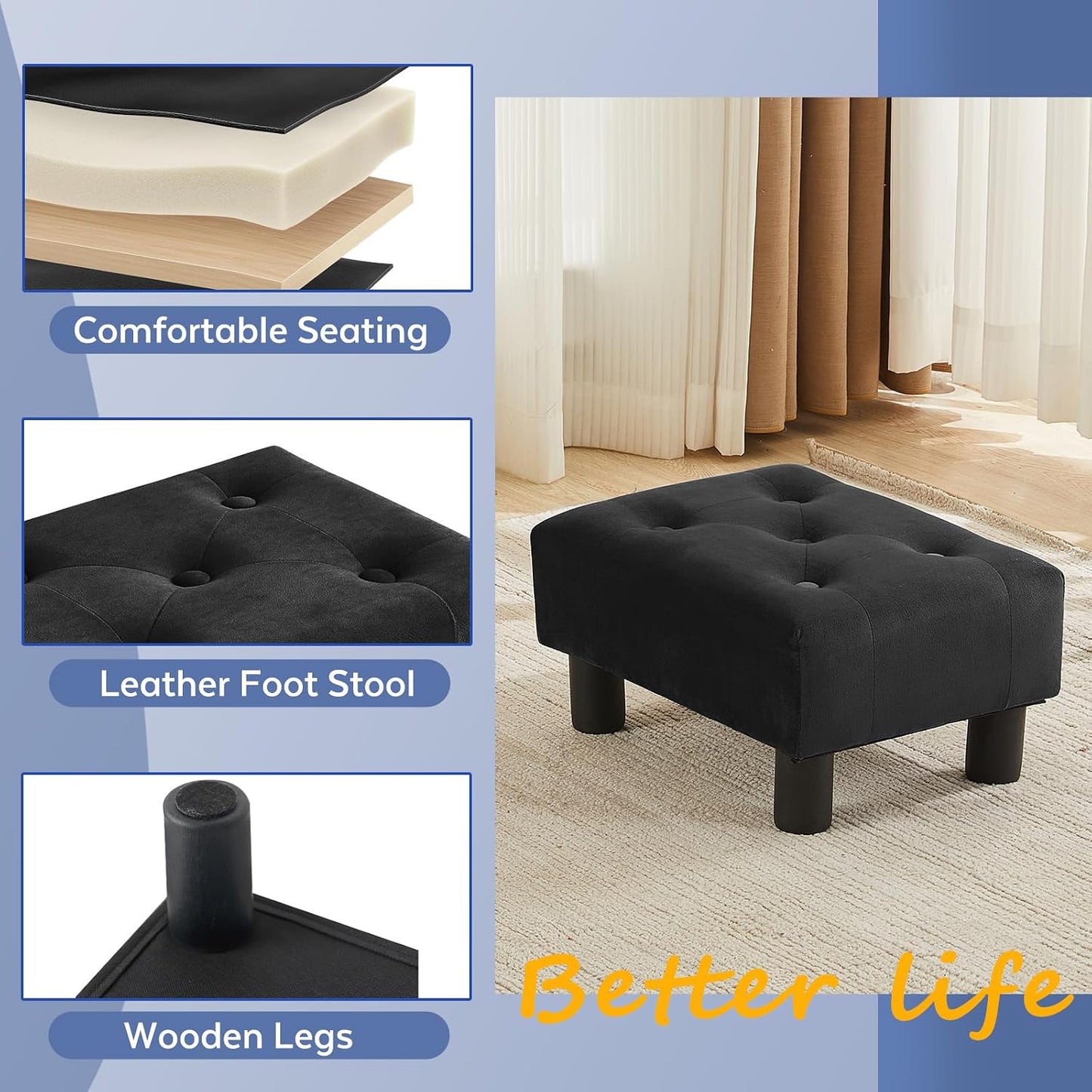 Small Foot Stool Ottoman, Sherpa Footstool Ottoman Foot Rest for Couch, Rectangle Footstools and Ottomans Small for Living Room, Entryway and Bedroom (White)