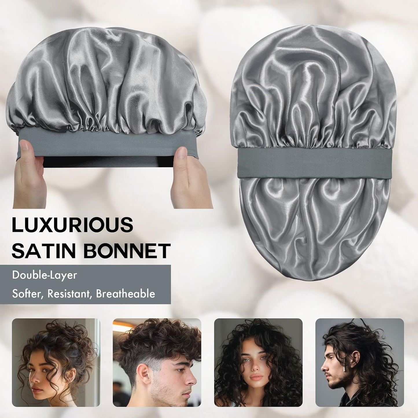 Satin Silk Bonnet for Sleeping, Double Layer Silk Sleep Cap for Men & Women, Soft Satin Lined Bonnet for Curly Hair