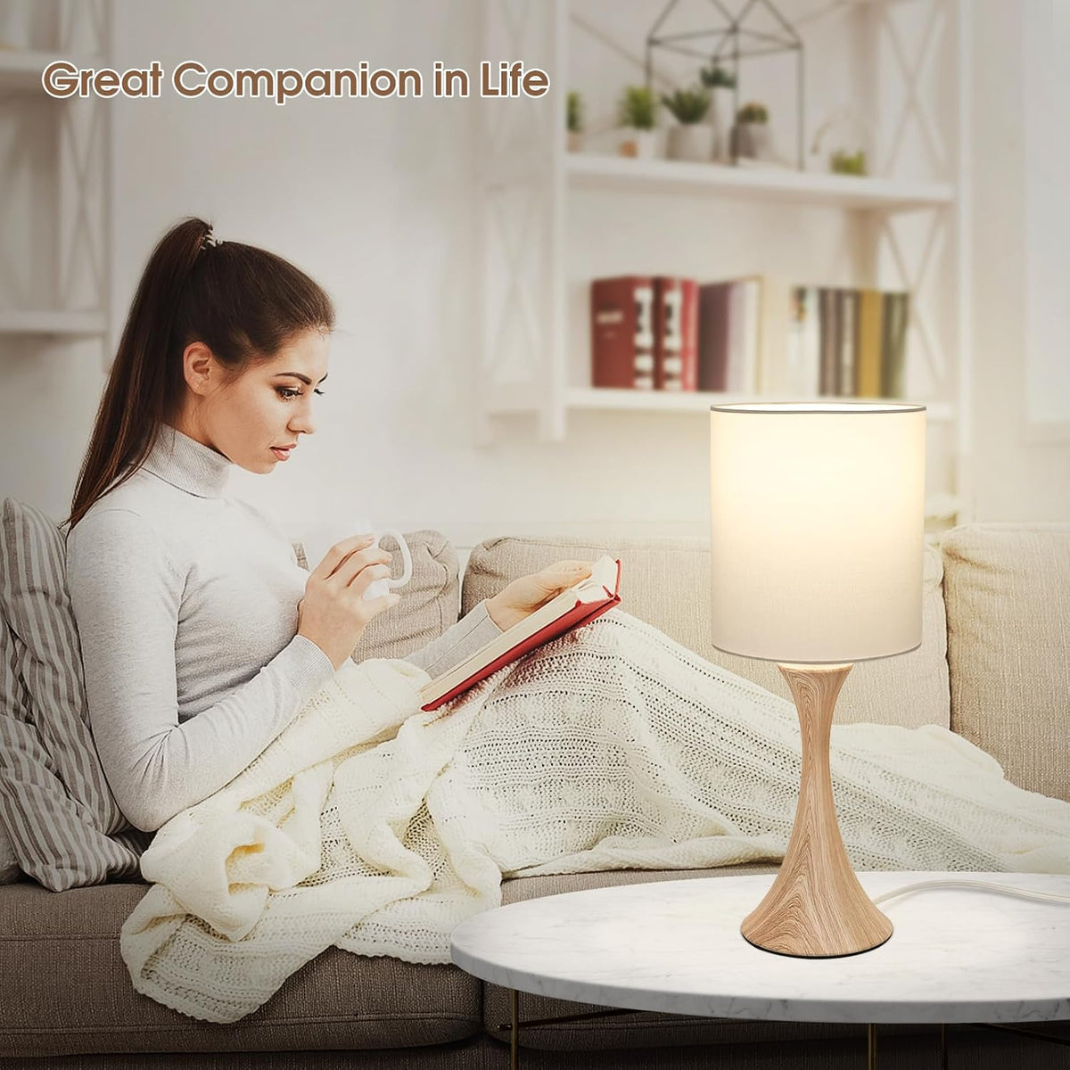 3 Way Touch Control Table Lamp, Dimmable Bedside Desk Lamp with Metal Base Modern Nightstand Lamp Stylish Grey Shade Simple Side Table Lamp for Bedroom, Living Room, Office or Den LED Bulb Included
