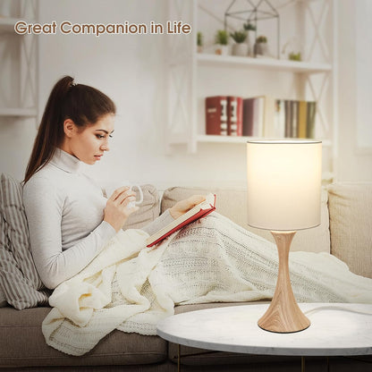 3 Way Touch Control Table Lamp, Dimmable Bedside Desk Lamp with Metal Base Modern Nightstand Lamp Stylish Grey Shade Simple Side Table Lamp for Bedroom, Living Room, Office or Den LED Bulb Included