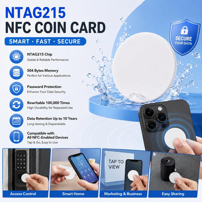 NTAG215 Blank NFC Coin Tags, 25mm Round Programmable 504 Bytes