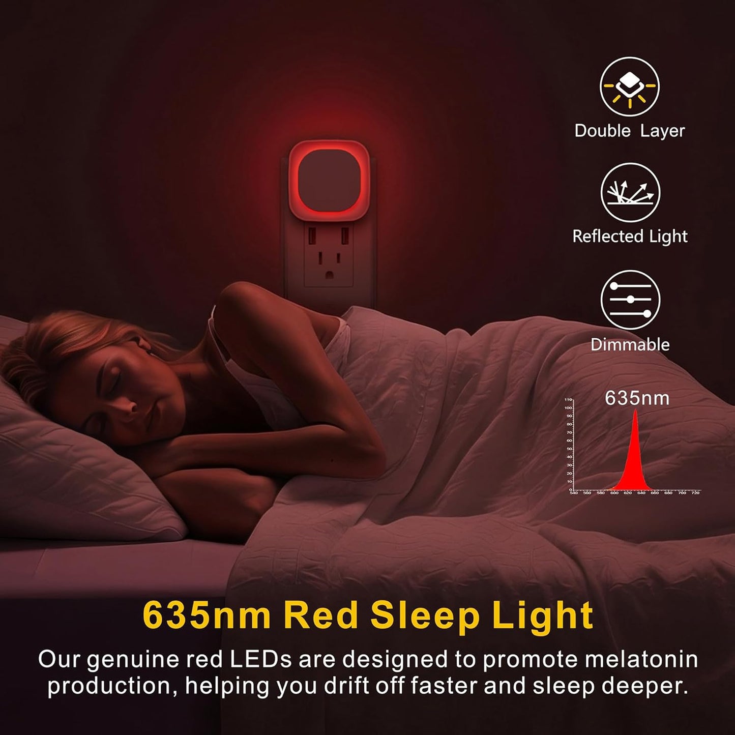 YUNLEX 2 Pack Amber Night Light, Dusk to Dawn Sensor, Warm Glare-Free Reflected Glow, 3-Level Dimmer, Auto On/Off, Plug-in LED Nightlight for Bedroom, Kids, Bathroom, Sleep, Baby Nursery, Toddler