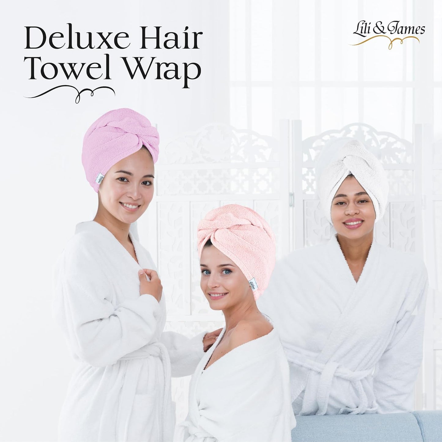 Lili&James 100% Cotton Hair Towel Wrap for Women & Kids – 420 GSM Quick Dry Hair Turban with Double Button Loop, Anti Frizz Non Microfiber Hair Drying Towel for Curly, Long & Thick Hair (Lilac)