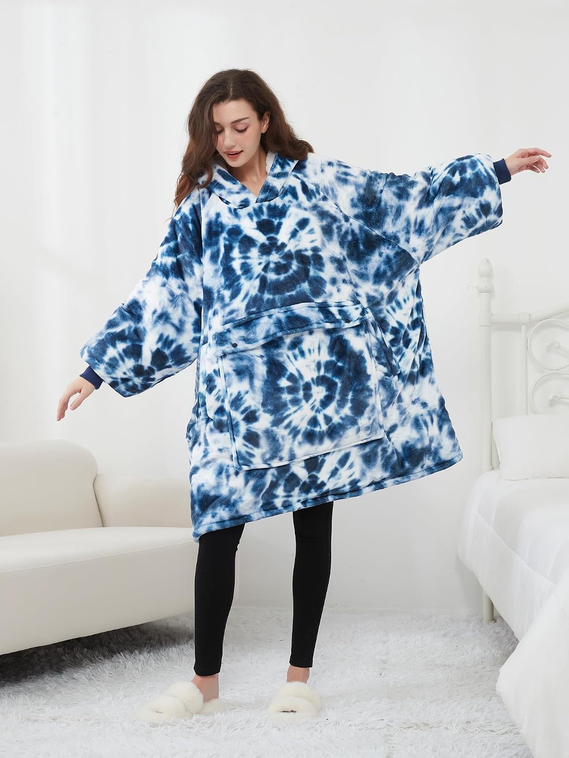 KFUBUO Wearable Blanket Hoodie for Adults Sherpa All Patterns Cat Oversized Sweatshirt Blanket with Pockets for Women