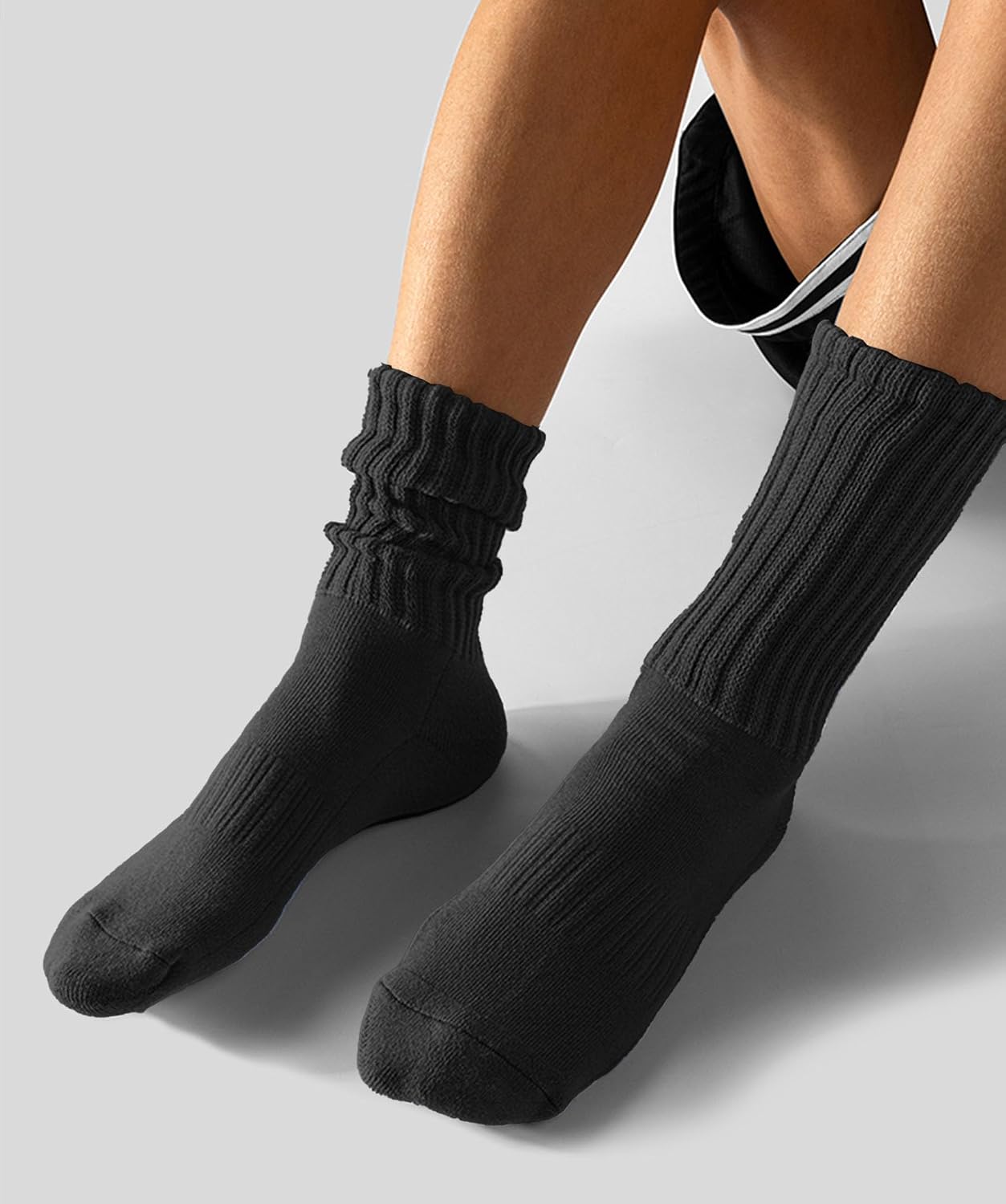 AugRing Women's Scrunch Crew Socks Retro 3-Pack Solid Cotton Boot Calf Chunky Ribbed Cozy Slouchy Socks Size 5-11