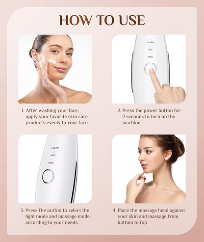 Dopsikn 7 Color Galvanic Machines - Red Light Therapy for Face and Neck, Face Massager Tool for Wrinkles, Double Chin, Vibrating Facial Massager with Thermals, Pink