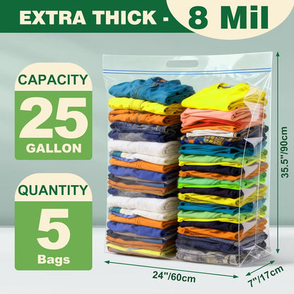 TUXIYA 20 PACK 25 Gallon Extra Large Storage Bags,35.5"x 24"x 7"Zipper Bags