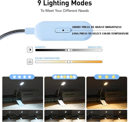 VAVOFO Clip On Book Light for Bed Kids, 7 LED Reading Light with 9-Level Warm Cool White Daylight, Eye Care Lamp with Power Indicator for Bookworms (Blue)