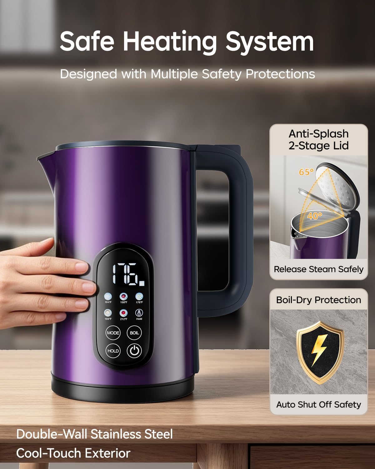 Electric Kettle with Temperature Control, 1.7L Hot Water Kettle for Tea, Coffee & Daily Use, 5 Presets, 2H Keep Warm, Stainless Steel Interior, Auto Shut-Off, Cordless Electric Tea Kettle, Blue