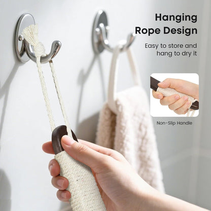 eaxun Bamboo Back Scrubber with Curved Long Handle, 17.3 Inches Exfoliating Shower Brush with Stiff Bristles for Men and Women, Back Washer Body Exfoliator for Bath or Dry Brushing