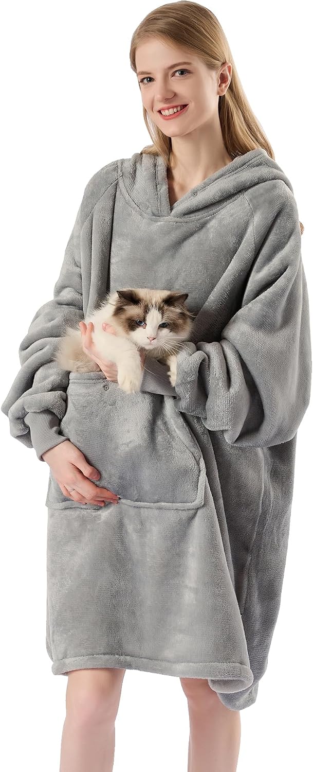 Krifey Wearable Blanket Hoodie, Oversized Sherpa Hooded Blanket for Adults | Soft sherpa fleece with sleeves and pocket; oversized fit for lounging, WFH, camping, Christmas and white elephant gifts.