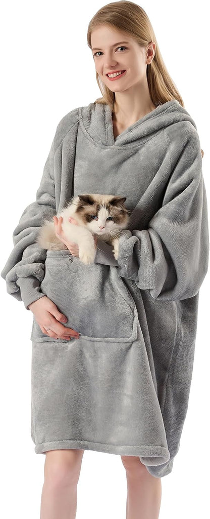 Krifey Wearable Blanket Hoodie, Oversized Sherpa Hooded Blanket for Adults | Soft sherpa fleece with sleeves and pocket; oversized fit for lounging, WFH, camping, Christmas and white elephant gifts.