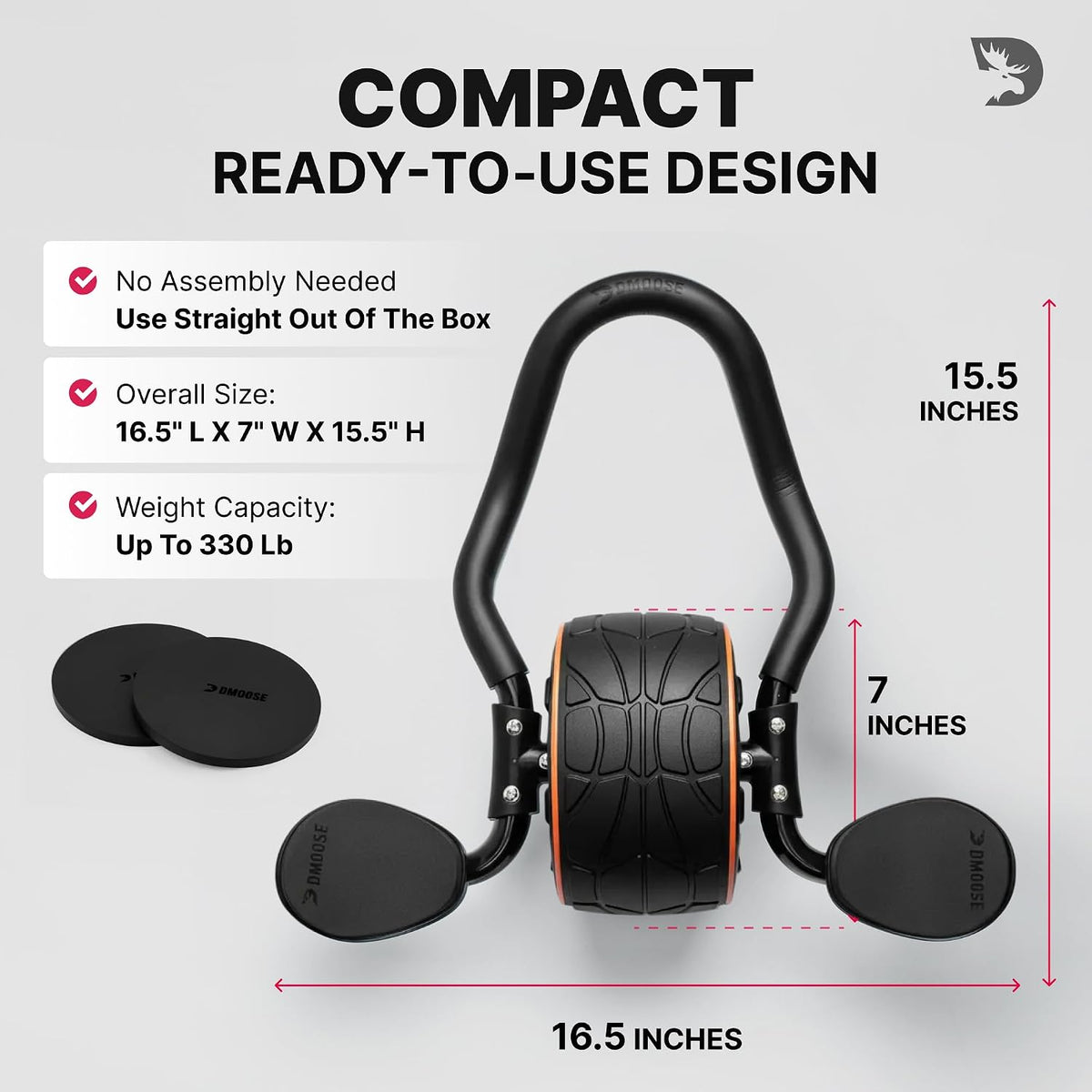 DMoose Fitness Ab Roller Wheel with Elbow Support & 2 Knee Pads - Abdominal Exercise Trainer for Core Strength Training - Ultimate Abs Workout Equipment for Home and Gym - Ab Machine for Men & Women