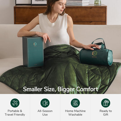 Kaisa Weighted Lap Blanket 7 lbs 41" x 53", Cozy Luxury Crystal Velvet Small Weighted Blanket for Adults, Portable Travel Weighted Blanket for Relaxation, All-Season Blanket, Machine Washable, Green