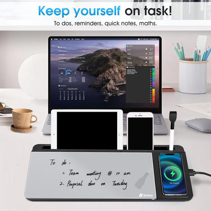 Varhomax Glass Weekly Dry Erase Desk White Board, Desktop to Do List Planner Whiteboard Calendar with Storage Caddy Memo for Home and Office, White