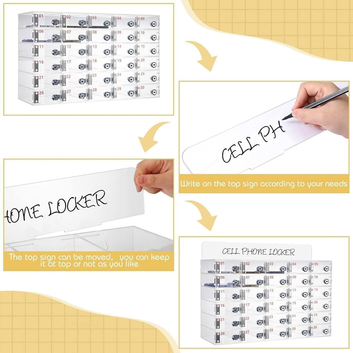 Transparent Acrylic Wallmounted Phone Charging Station 30 Slots Lockable with Keys Nized Storage for Mobile Devicesideal for OfficesHomes,One Color-25Slots