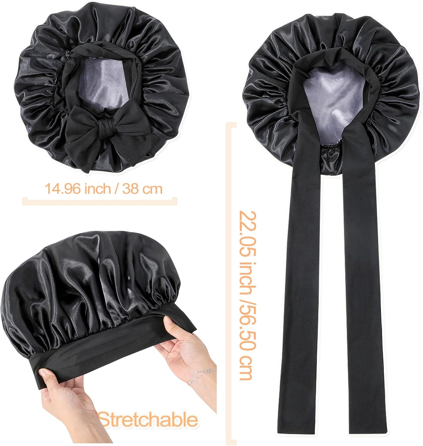 GDTOGRT Satin Silk Bonnet for Sleeping Women - Double Layer Sleep Hair Bonnets Caps for Curly Braid Hair with Tie Band