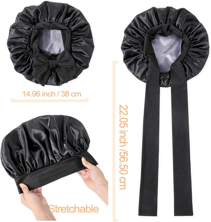 GDTOGRT Satin Silk Bonnet for Sleeping Women - Double Layer Sleep Hair Bonnets Caps for Curly Braid Hair with Tie Band
