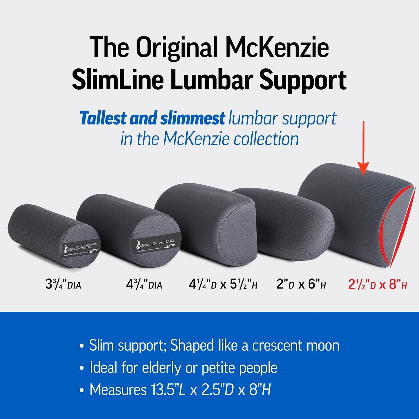 OPTP The Original McKenzie Slimline Lumbar Support – USA-Made Lower Back Support for Office Chair, Car Back Support, and Travel Lumbar Pillow. The Preferred Lumbar Cushion by Physical Therapists.