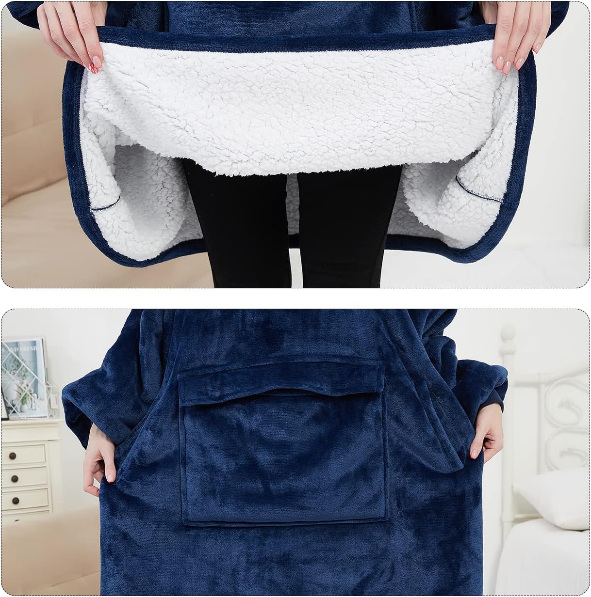 KFUBUO Wearable Blanket Hoodie for Adults Sherpa All Patterns Cat Oversized Sweatshirt Blanket with Pockets for Women