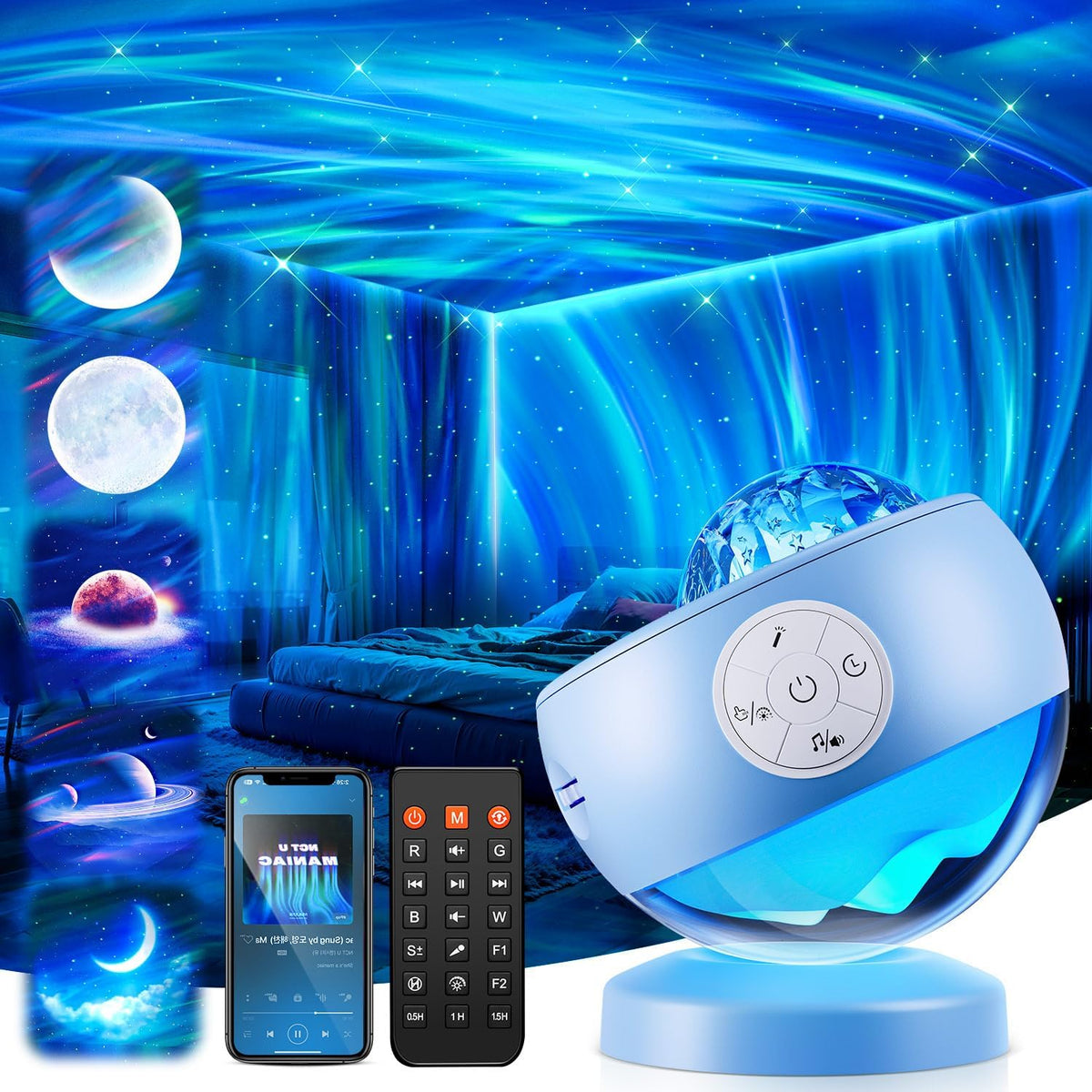 LED Light Gifts Home Decor Light Projector with 375 Effects, Bluetooth