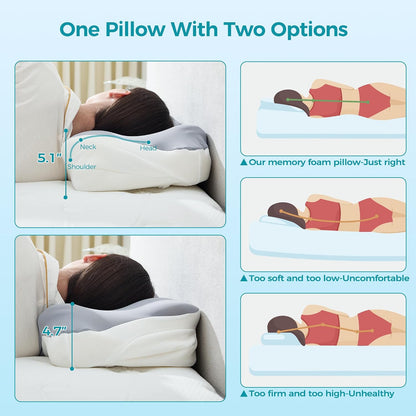 BDEUS Sleep Apnea Pillow, Cervical Neck Pillow for Pain Relief, Ergonomic Side Sleeper Pillow for Adults, Orthopedic Contour Memory Foam Pillow for Neck Support, Anti Snore, Cooling, White