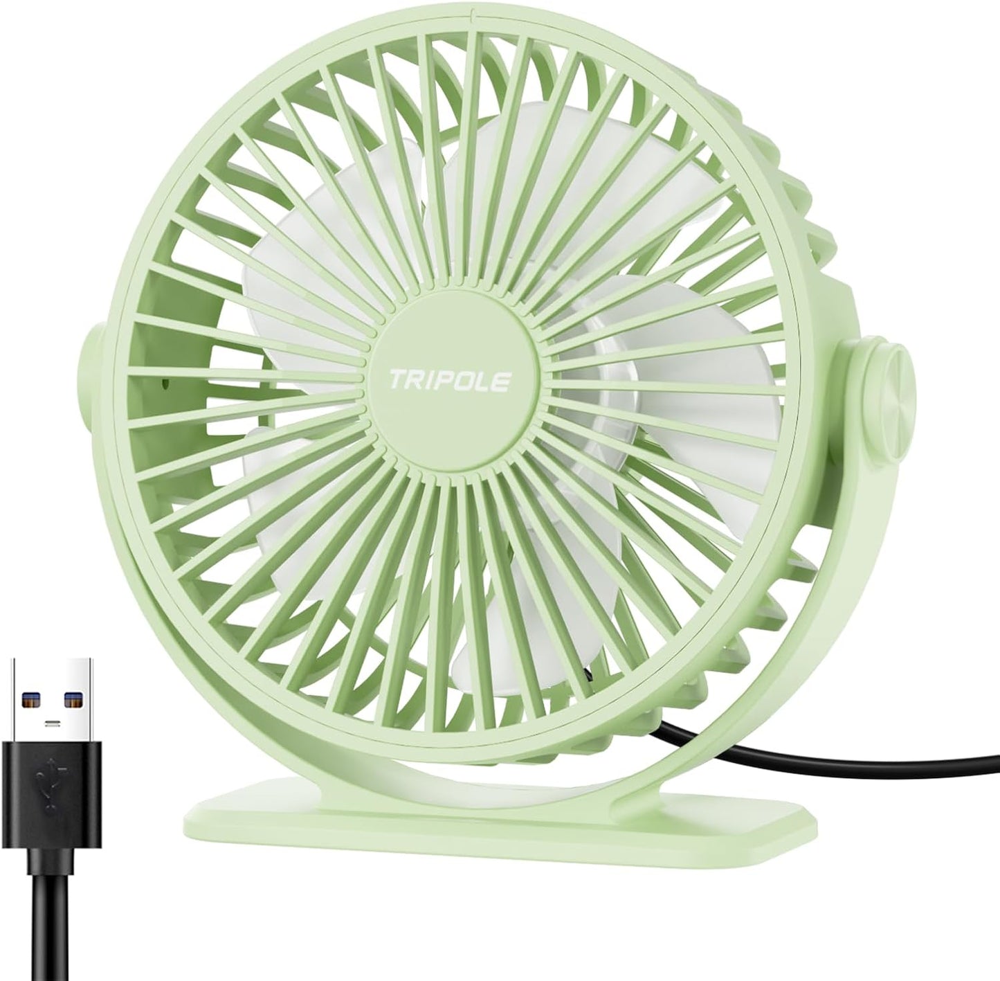 TriPole Desk Fan USB Powered Small Portable Fan, 3 Speeds Adjustable Strong Breeze Mini Personal Fans, 360° Rotation Quiet Plug In USB Fans for Desktop Bedroom Office Table Travel, Black, 4.9ft Cable