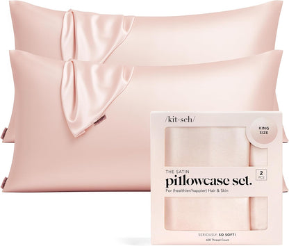 Kitsch Satin Pillowcase with Zipper for Hair & Skin - Softer Than Silk Pillow Cases, Smooth Cooling Satin Pillow Case, Wrinkle-Free, Machine Washable - Pillow Cases Standard Size (19x26) - Blush
