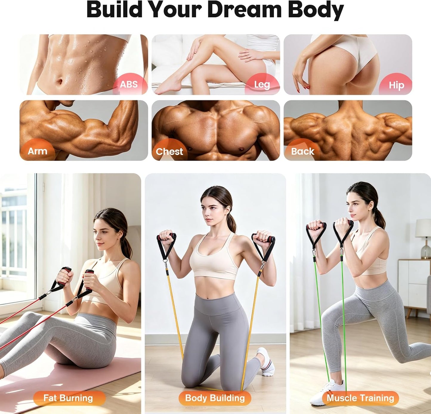 Resistance Bands Set, Himaly Exercise Bands Strength Training Fitness Bands Workout Elastic Bands with Legs Ankle Straps, Door Anchor, Handles & Carry Bag for Home Outdoor Workouts