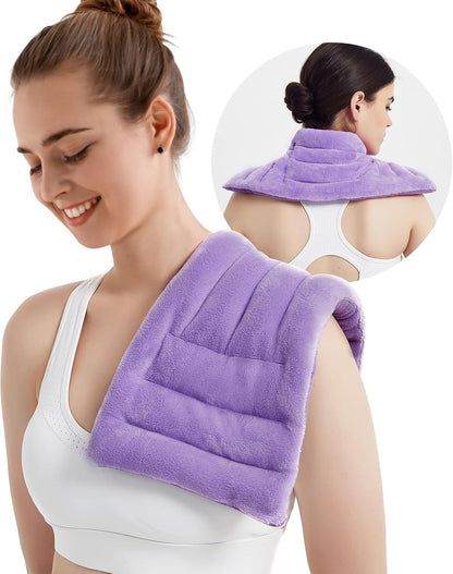 Microwavable Heat Pad for Neck and Shoulders, Weighted Microwave Moist Heating Wrap for Pain Relief Sore Muscle Stress Tension, Heated Wrap with Aromatherapy, Hot & Cold Compress, Grey