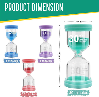 Sand Timer for Kids 6 Pack Colorful Hourglass 1min 2mins 5mins 10mins 15mins 30mins Sand Clock Timer for Classroom, Games and Kids Room
