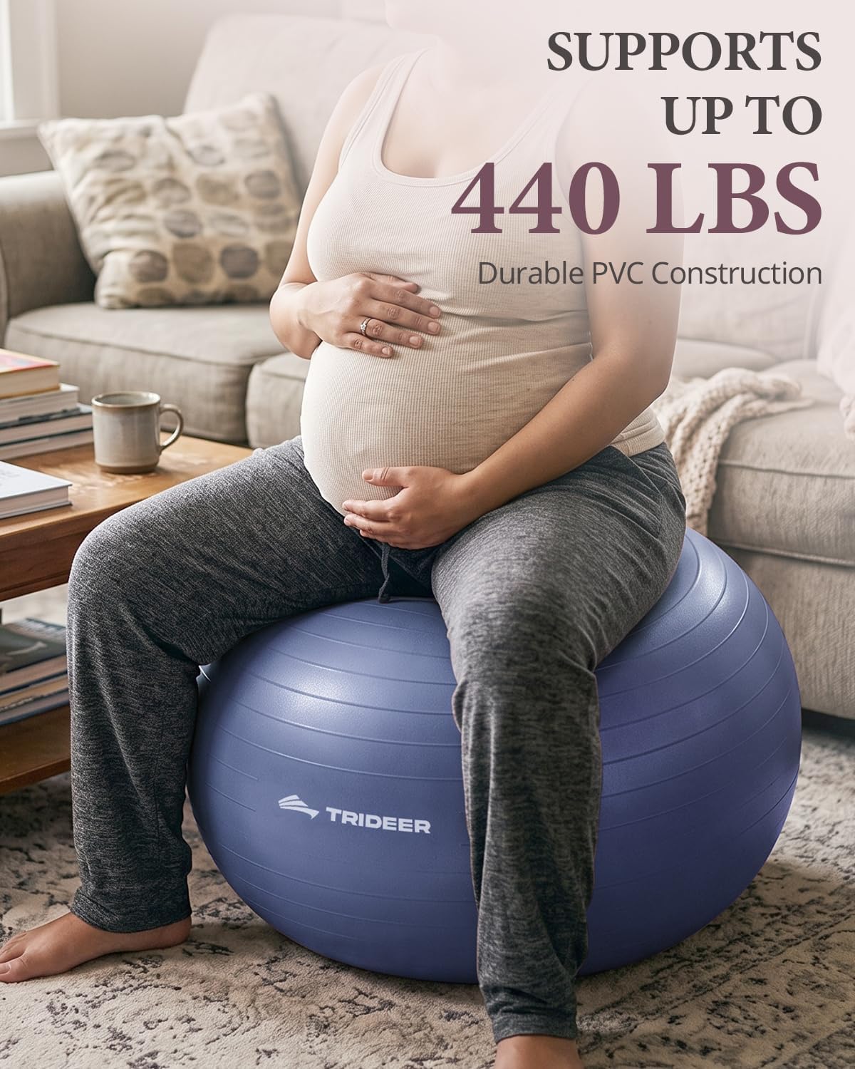 Trideer Exercise Ball, Stability Yoga Ball for Physical Therapy, Active Sitting, Pregnancy & Birth Labor Prep, Core Strength, Balance Training, Posture Improvement and Daily Stretching, 55/65/75cm