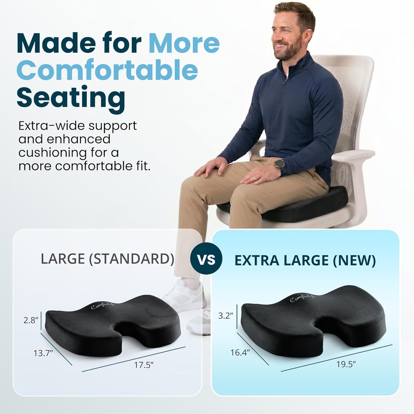 ComfiLife Gel Enhanced Seat Cushion – Office Chair Cushion – Non-Slip Gel & Memory Foam Coccyx Cushion for Tailbone Pain - Desk Chair Car Seat Cushion Driving - Sciatica & Back Pain Relief (Navy)