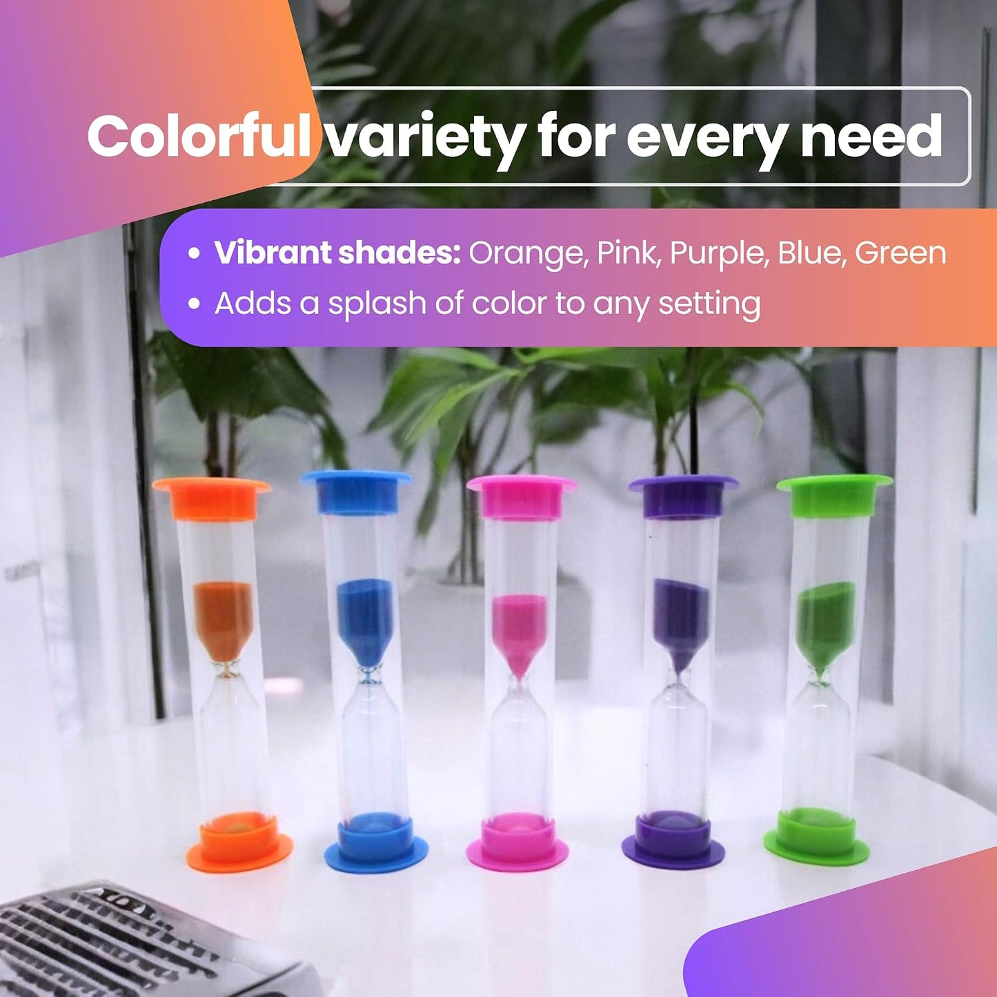 Gadgetime USA Hourglass Sand Timer - Set of 5-2 Minute Sand Timers in Orange, Pink, Purple, Blue, Green - Premium Sturdy Material, Beautiful Design & Novelty Gift