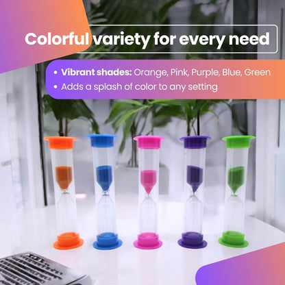 Gadgetime USA Hourglass Sand Timer - Set of 5-2 Minute Sand Timers in Orange, Pink, Purple, Blue, Green - Premium Sturdy Material, Beautiful Design & Novelty Gift