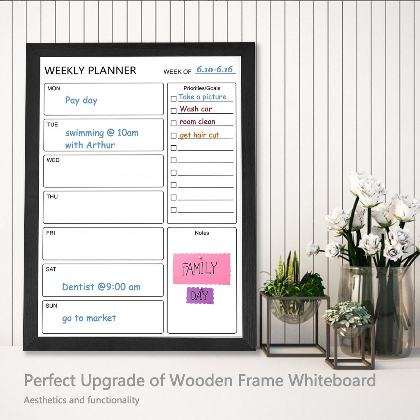 Dry Erase White Board Weekly Calendar Board, Magnetic Whiteboard for Wall,10.6“x14.7 Solid Wood Rustic Brown Framed Message Board, Planner Board for Office, Home, Schooll(Weekly-BB-RB-2737)