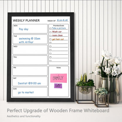 Dry Erase White Board Weekly Calendar Board, Magnetic Whiteboard for Wall,10.6“x14.7 Solid Wood Rustic Brown Framed Message Board, Planner Board for Office, Home, Schooll(Weekly-BB-RB-2737)