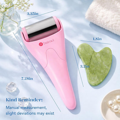 BAIMEI IcyMe Ice Roller for Face and Gua Sha Facial Tool Set, Ice Face Roller Reduces Puffiness Relieves Migraines Skin Care Tools, Self Care for Women - Pink