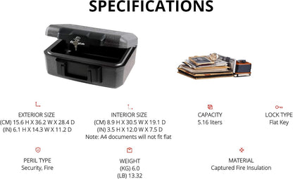 SentrySafe Fireproof Safe Box with Key Lock, Chest Safe with Carrying Handle to Secure Money, Jewelry, Documents, 0.25 Cubic Feet, 6.3 x 15.3 x 12.1 Inches, 1160