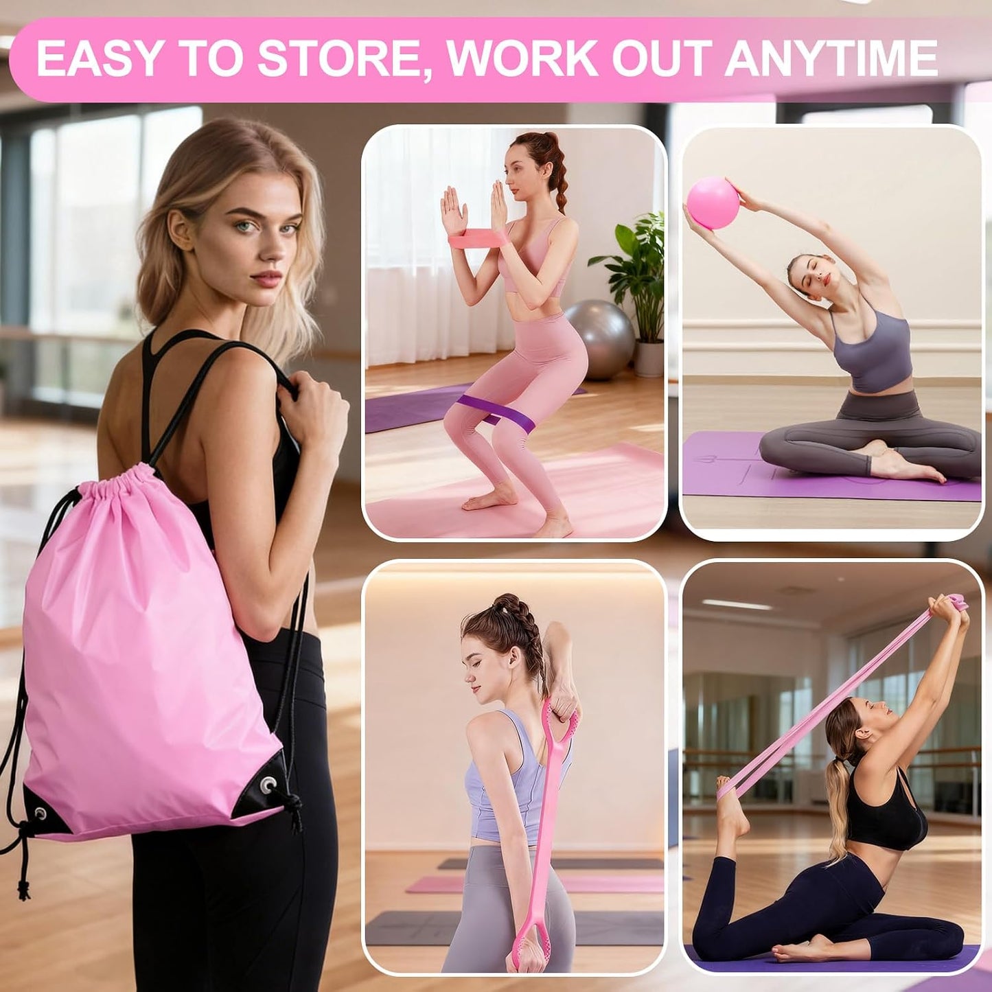 Pilates Kit for Women, Pilates Equipment with 13'' Magic Circle, Pilates Ring and Ball Set with 5 Strength Bands, Hip Thrust Belt, Compact Workout Set at Home