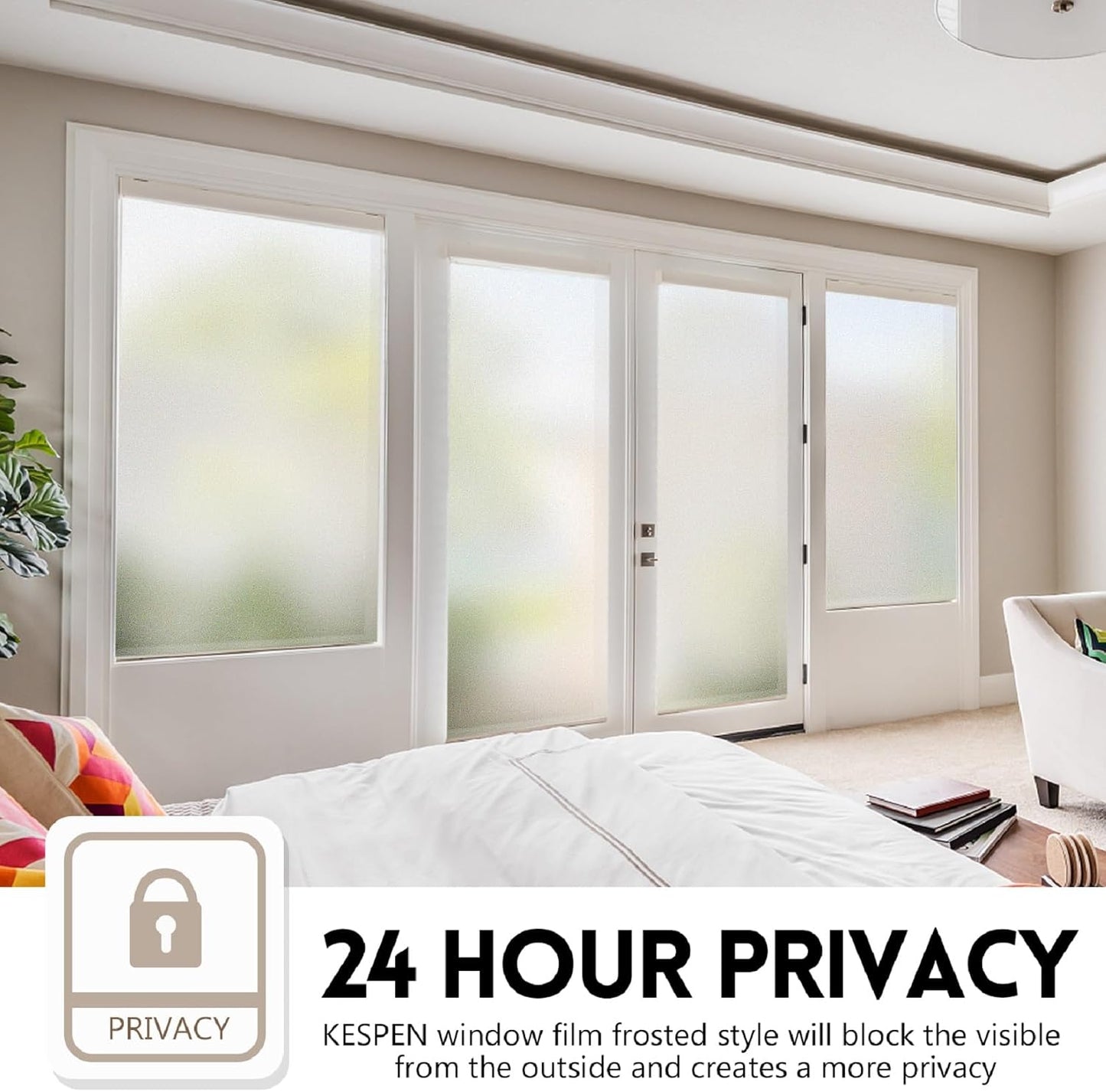 KESPEN Total Blackout Window Film Privacy Static Cling 100% Light Blocking Room Darkening Window Cover Heat Control Anti-UV Glass Sticker Window Tint for Home with Grid Line, 17.5 Inch X 6.5 Feet