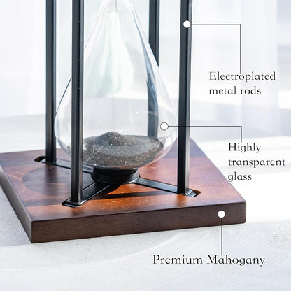 Large Black Iron Craft Hourglass Timer 60 Minutes,Modern Hour Glass Timers Gift for Men & Women, Sand Timer for Kitchen Home Office Desk Deco (Black)
