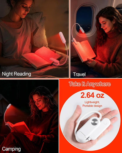 630nm Red Book Light for Reading at Night - Zero Blue Light, Dimmable Reading Lights for Books in Bed, LED Book Lamp Clip on, Gift for Students Parents Nurse Studying Travel (1 Pack)
