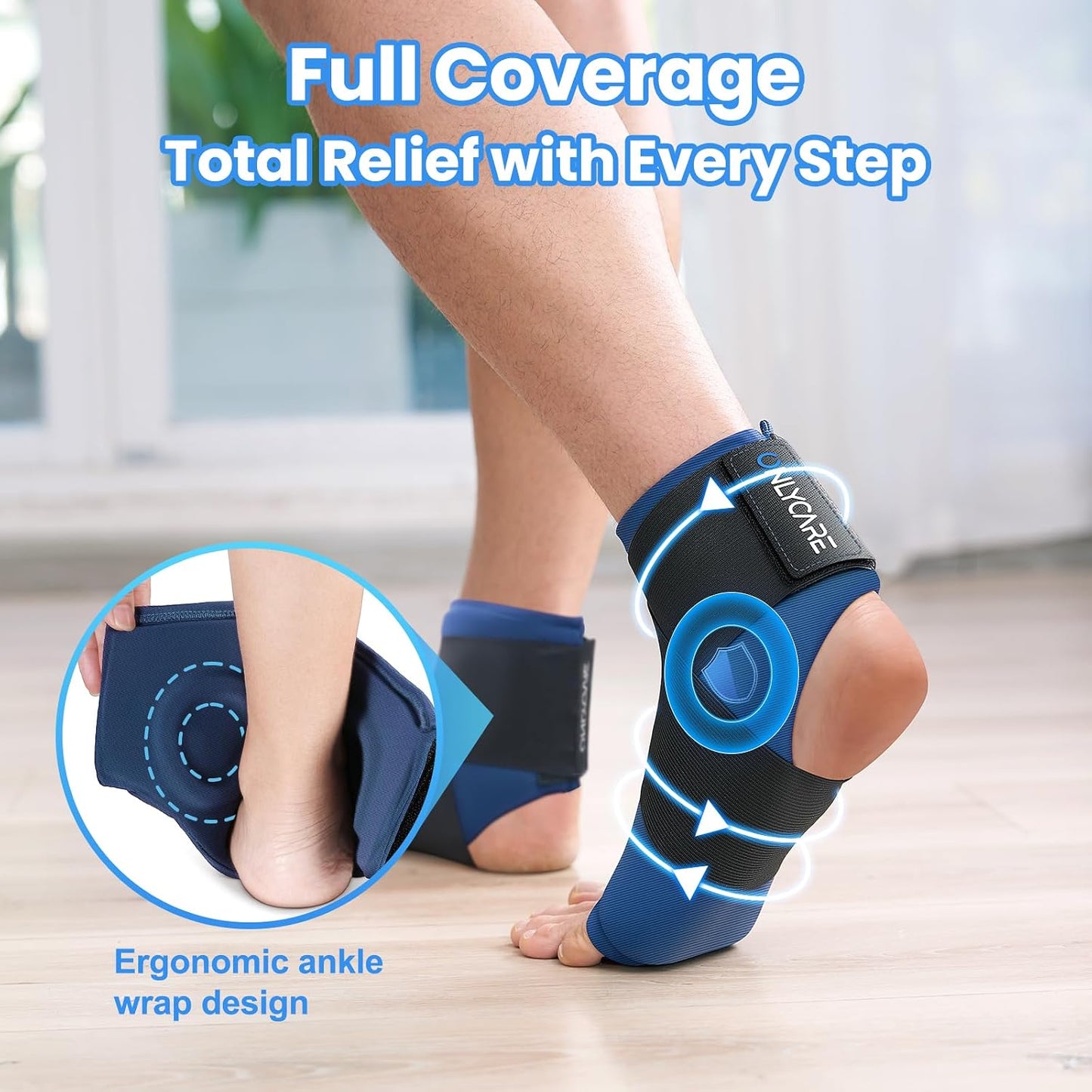 ONLYCARE Ankle Ice Pack Wrap for Swelling, Upgraded Gel Ice Pack Reusable, Hot Cold Therapy, Cold Pack for Sprained Ankle Injuries, Achilles Tendonitis, Plantar Fasciitis