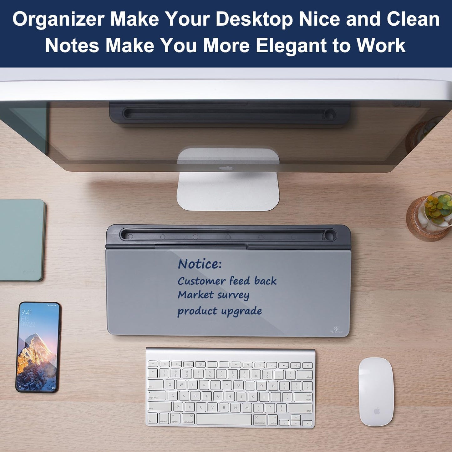 TSJ OFFICE Whiteboard Weekly Dry-Erase-Board - Desktop White Board Calendar Desk Organizers with Accessories Computer Keyboard Stand with Drawer, for Office, Home, School Supplies - White Calendar