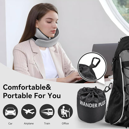 WANDER PLUS® Travel Neck Pillow, Pure Memory Foam Neck Pillow for Airplanes, Comfortable Breathable Cover, 360 Degree Support Ergonomic Design Best for Sleeping Plane Train Travel Essentials Max Black