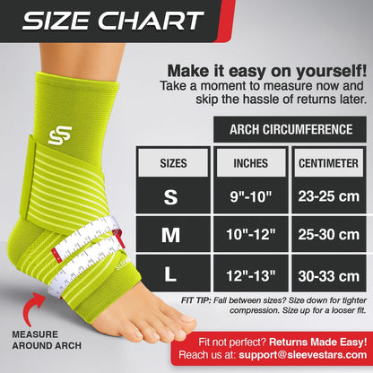 Sleeve Stars Ankle Brace for Women & Men, Ankle Wrap for Sprain, Compression Sleeve for Plantar Fasciitis Relief, Easy Customizable Support: w/ Removable Strap (Single/M:10"-12"/Black)