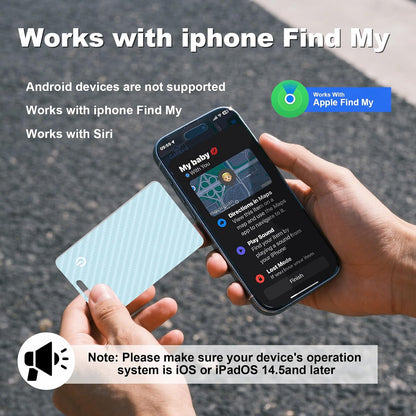 Wallet Tracker Card, Slim Rechargeable Bluetooth Item Locator, Smart Finder Compatible with Apple Find My for Wallet, Luggage, Passport, IP68 Waterproof (iOS Only) (Carbon Fiber Black)