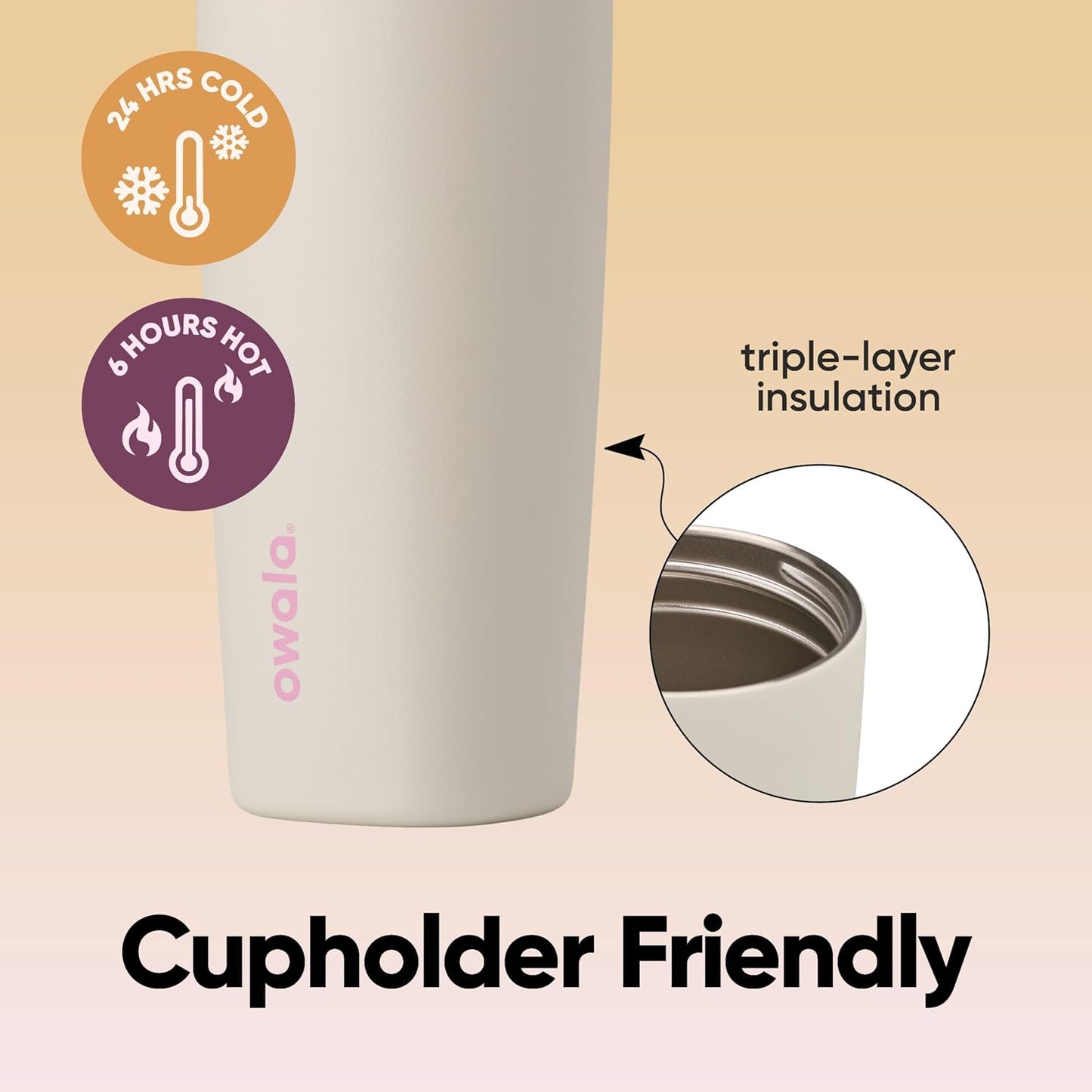 Owala SmoothSip Slider Insulated Stainless Steel Coffee Tumbler, Reusable Iced Coffee Cup, Hot Coffee Travel Mug, BPA Free 12 oz, Pink (Pucker Up)
